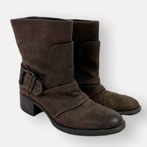 Vera Wang Lavender Brown Leather Buckle Moto Boots Size 7.5